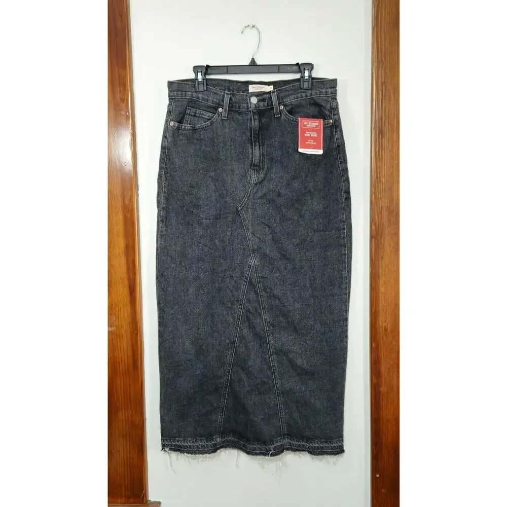 NWT Levi Strauss Signature Denim Maxi Skirt Mid Rise Stretch Charcoal Sz 10 - Picture 12 of 12